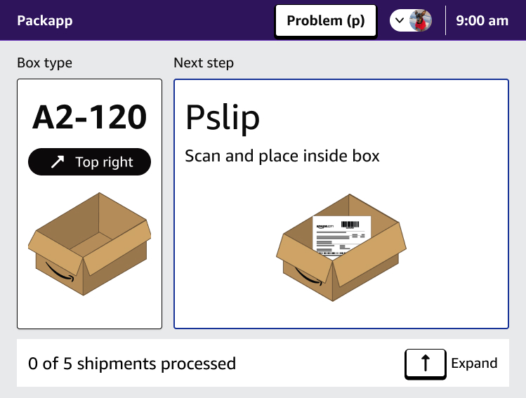 PackApp scan tote screen