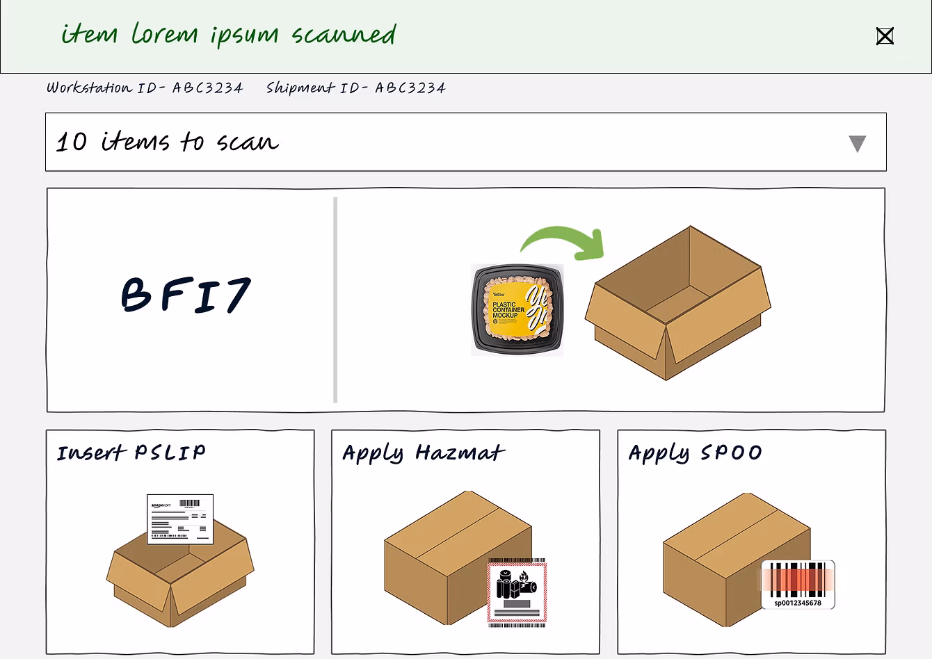 Early PackApp conceptual wireframe