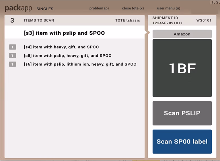 PackApp box-type selection screen