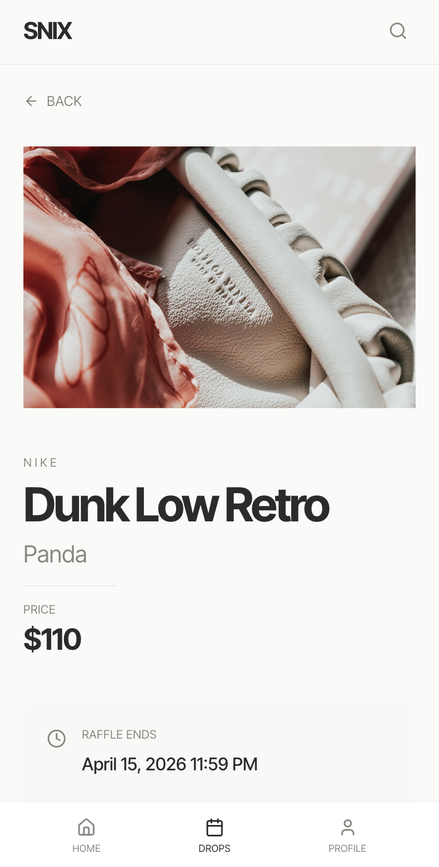 Mobile raffle entry page showing raffle deadline and entry CTA